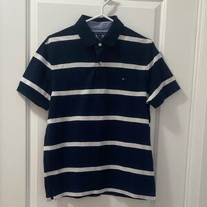 NWOT Tommy Hilfiger Men's Black and White Striped Polo Shirt